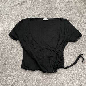 Haley & June Wrap Ruched Top Girls Teens Large Black Short Sleeve Knitted Casual